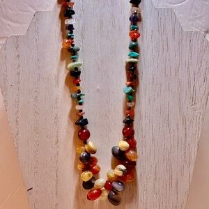 Vintage, Boho, Chunky & Heavy Stone Chip & Glass Necklace 20” Inches Lot# 363